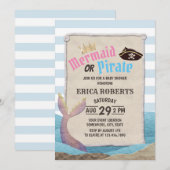 Mermaid of Pirate Blue Stripes Baby shower Kaart (Voorkant / Achterkant)