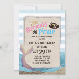 Mermaid of Pirate Blue Stripes Baby shower Kaart