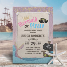 Mermaid of Pirate Cute Paars Pink Baby shower Kaart