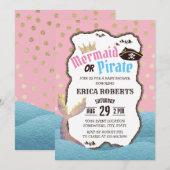 Mermaid of Pirate Modern Gold Stip Baby shower Kaart (Voorkant / Achterkant)