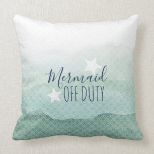 Mermaid Off Duty Green Waterverf Sierkussen