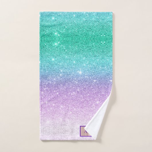 Mermaid Ombre Glitter Custom Name Bath Set Bad Handdoek (Handdoek)