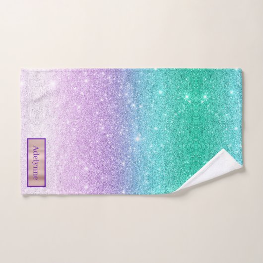 Mermaid Ombre Glitter Custom Name Bath Set Bad Handdoek (Handdoek)