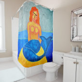 Mermaid on a Rock Abstracte Art Douchegordijn (In situ)