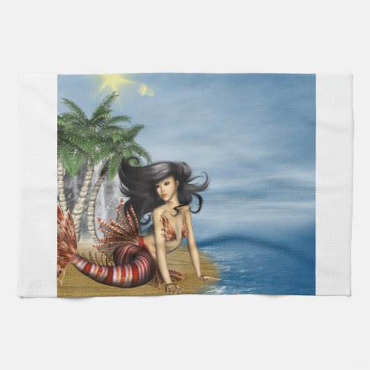 Mermaid on Beach Towel Theedoek (Horizontaal)