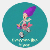 Mermaid on Bike Ronde Sticker (Voorkant)