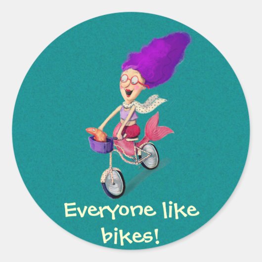 Mermaid on Bike Ronde Sticker (Voorkant)