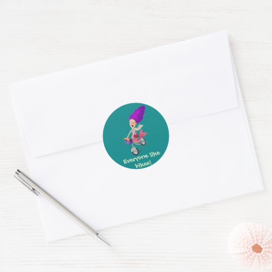 Mermaid on Bike Ronde Sticker (Envelop)