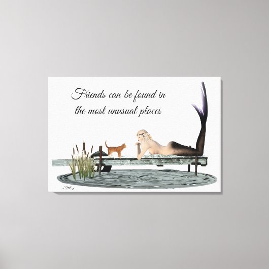 Mermaid on boat Dock Stretted Canvas Print (Voorkant)