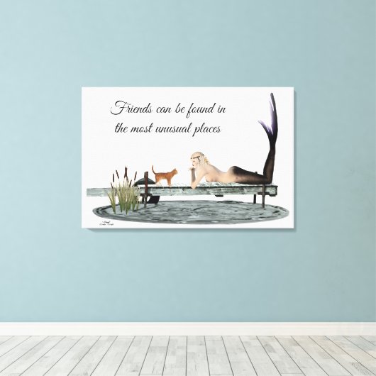 Mermaid on boat Dock Stretted Canvas Print (Insitu (Houten vloer))