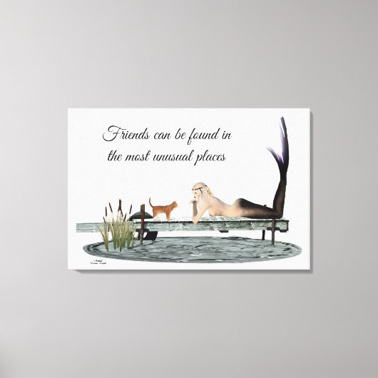 Mermaid on boat Dock Stretted Canvas Print (Voorkant)