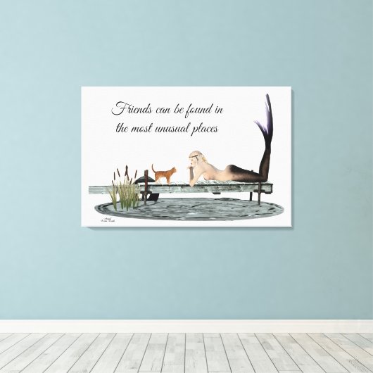 Mermaid on boat Dock Stretted Canvas Print (Insitu (Houten vloer))