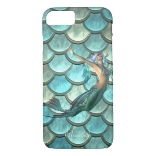 Mermaid on Mermaid Tail Scales - Gepersonaliseerd iPhone 8/7 Hoesje