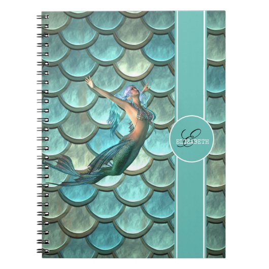 Mermaid on Mermaid Tail Scales - Gepersonaliseerd Notitieboek (Voorkant)