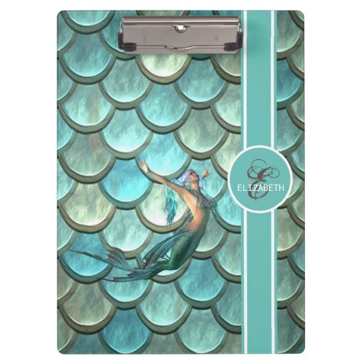 Mermaid on Mermaid Tail Scales Monogram Klembord (Voorkant)