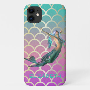 Mermaid on Ombre Mermaid Tail Scales Case-Mate iPhone Case
