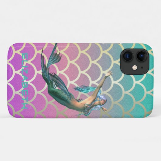 Mermaid on Ombre Mermaid Tail Scales Case-Mate iPhone Case (Achterkant (horizontaal))