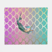 Mermaid on Ombre Mermaid Tail Scales Fleece Deken (Voorkant (Horizontaal))