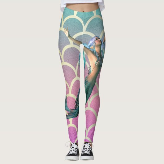 Mermaid on Ombre Mermaid Tail Scales Leggings (Voorkant)