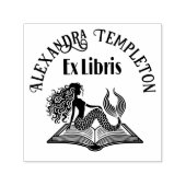 Mermaid on Open Book with Ex Libris Name Zelfinktende Stempel (Design)