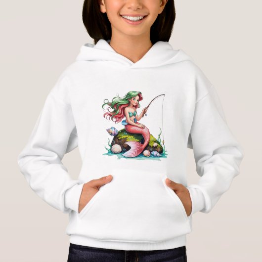 Mermaid on Rock – Kids’ Hoodie (Voorkant)