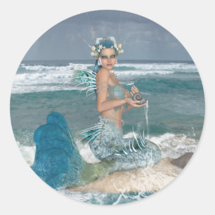 Mermaid on Rock Ronde Sticker