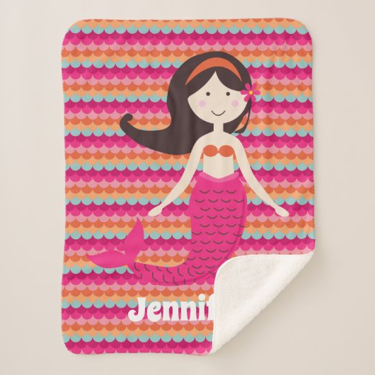 Mermaid on Tropical Shell Pattern Sherpa Throw (Voorkant)