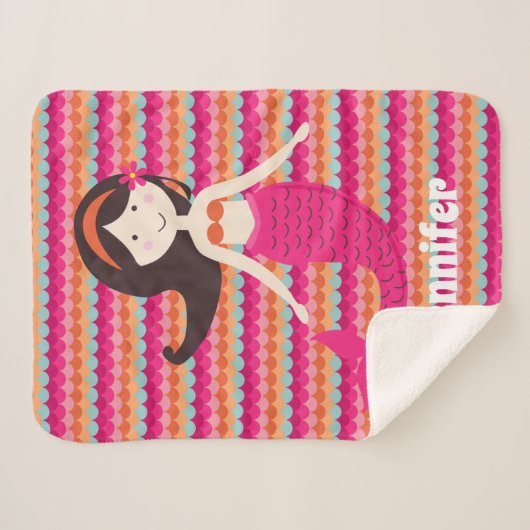 Mermaid on Tropical Shell Pattern Sherpa Throw (Voorkant (horizontaal))