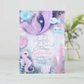 Mermaid onder de zee dieren verjaardag kaart (Staand voorkant)