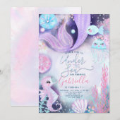 Mermaid onder de zee dieren verjaardag kaart (Voorkant / Achterkant)