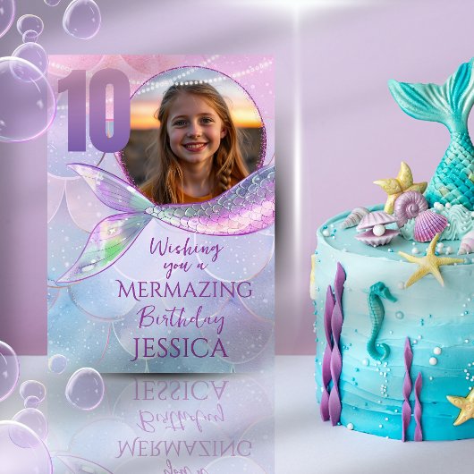 Mermaid One Photo 10th Birthday Card Kaart