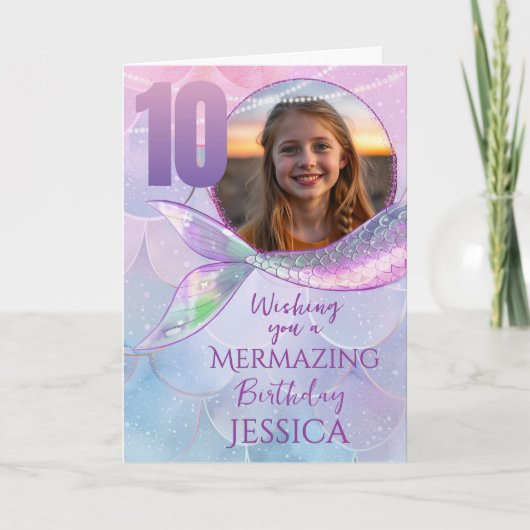 Mermaid One Photo 10th Birthday Card Kaart (Voorkant)