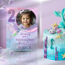 Mermaid One Photo 2nd Birthday Card Kaart