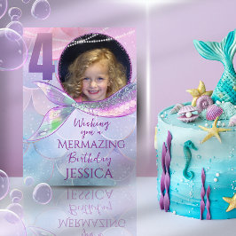 Mermaid One Photo 4th Birthday Card Kaart
