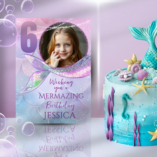 Mermaid One Photo 6th Birthday Card Kaart