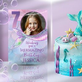 Mermaid One Photo 7th Birthday Card Kaart