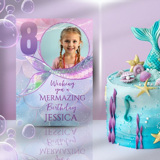 Mermaid One Photo 8th Birthday Card Kaart