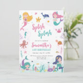 Mermaid Oneder The Sea 1st Birthday Invitation Kaart (Staand voorkant)