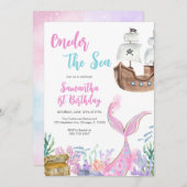 Mermaid Oneder the Sea Splish Splash Birthday Kaart (Voorkant / Achterkant)