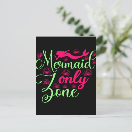 Mermaid only Zone in Hot Pink en Neon Green Briefkaart (Staand voorkant)
