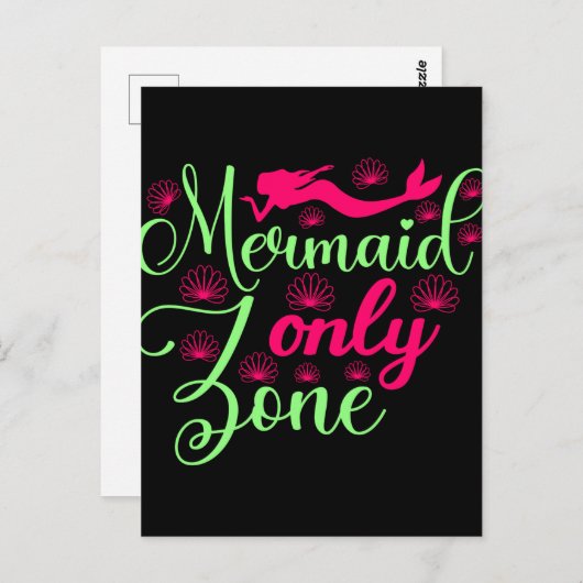 Mermaid only Zone in Hot Pink en Neon Green Briefkaart (Voorkant / Achterkant)
