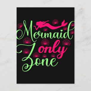 Mermaid only Zone in Hot Pink en Neon Green Briefkaart