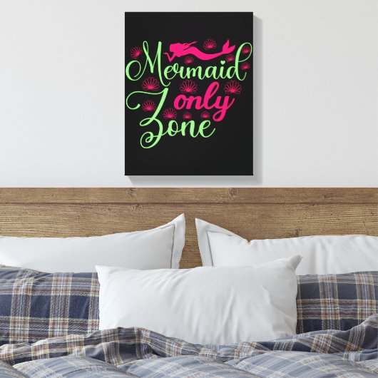 Mermaid only Zone in Hot Pink en Neon Green Canvas Afdruk (Insitu (Slaapkamer))