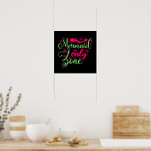 Mermaid only Zone in Hot Pink en Neon Green Poster (Keuken)
