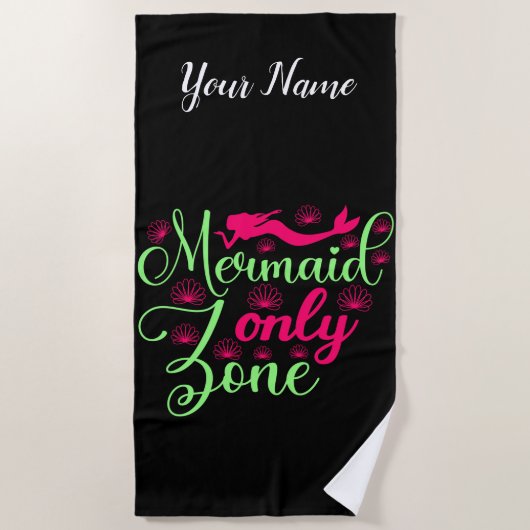 Mermaid only Zone in Hot Pink en Neon Green Strandlaken (Voorkant)