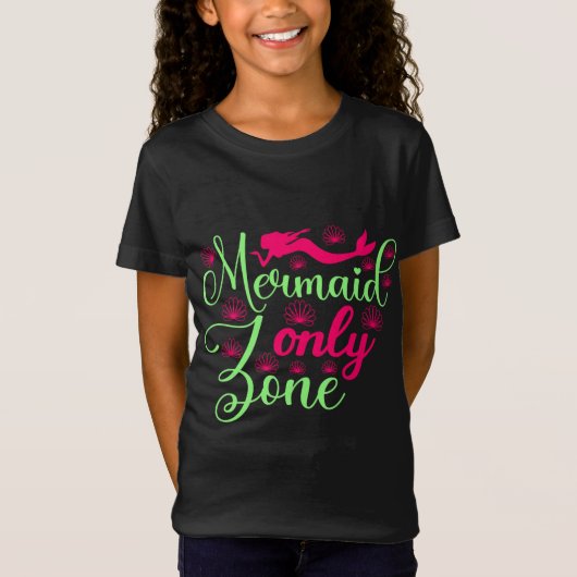 Mermaid only Zone in Hot Pink en Neon Green T-shirt (Voorkant)