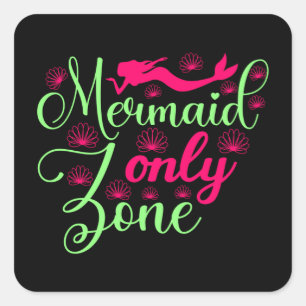 Mermaid only Zone in Hot Pink en Neon Green Vierkante Sticker