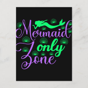Mermaid Only Zone in Neon Green en Paars Briefkaart