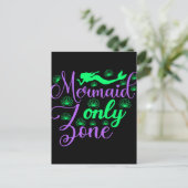 Mermaid Only Zone in Neon Green en Paars Briefkaart (Staand voorkant)