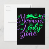 Mermaid Only Zone in Neon Green en Paars Briefkaart (Voorkant / Achterkant)
